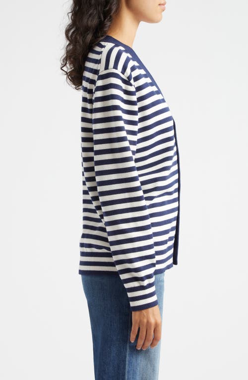 Shop Marimekko Adde Patja Stripe Cardigan In Dark Navy Off-white