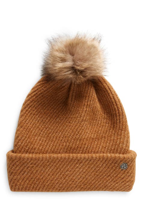 Selected Femme brushed wool ribbed knit beanie hat in brown