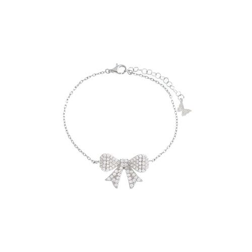 Shop Adina Eden By  Mini Pave Bow Tie Bracelet In Silver