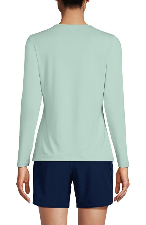 Shop Lands' End Crew Neck Long Sleeve Rash Guard Upf 50 Sun Protection Swim Tee In Island Emerald Stipple Palm