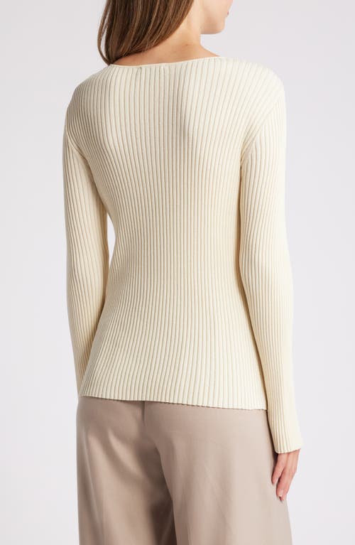 Tahari Asl Twist Neck Cutout Rib Sweater In Vanilla