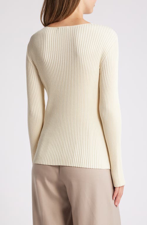 Shop Tahari Asl Twist Neck Cutout Rib Sweater In Vanilla