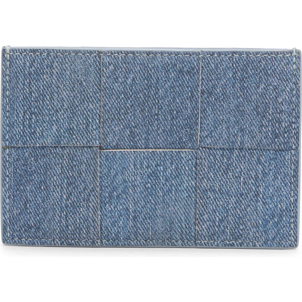 Bottega Veneta Cassette Denim Print Leather Card Case In Blue/ice