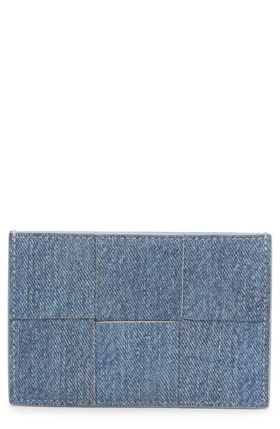 Shop Bottega Veneta Cassette Denim Print Leather Card Case In Blue/ Ice