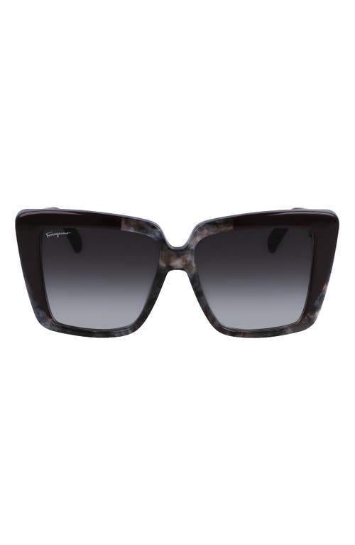 Shop Ferragamo 55mm Gradient Rectangular Sunglasses In Grey Marble/bordeaux