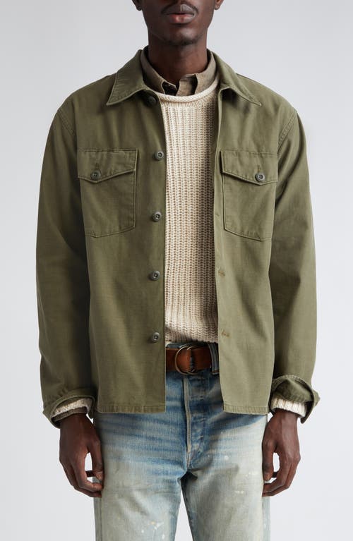 Solid Button-Up Overshirt in Olive