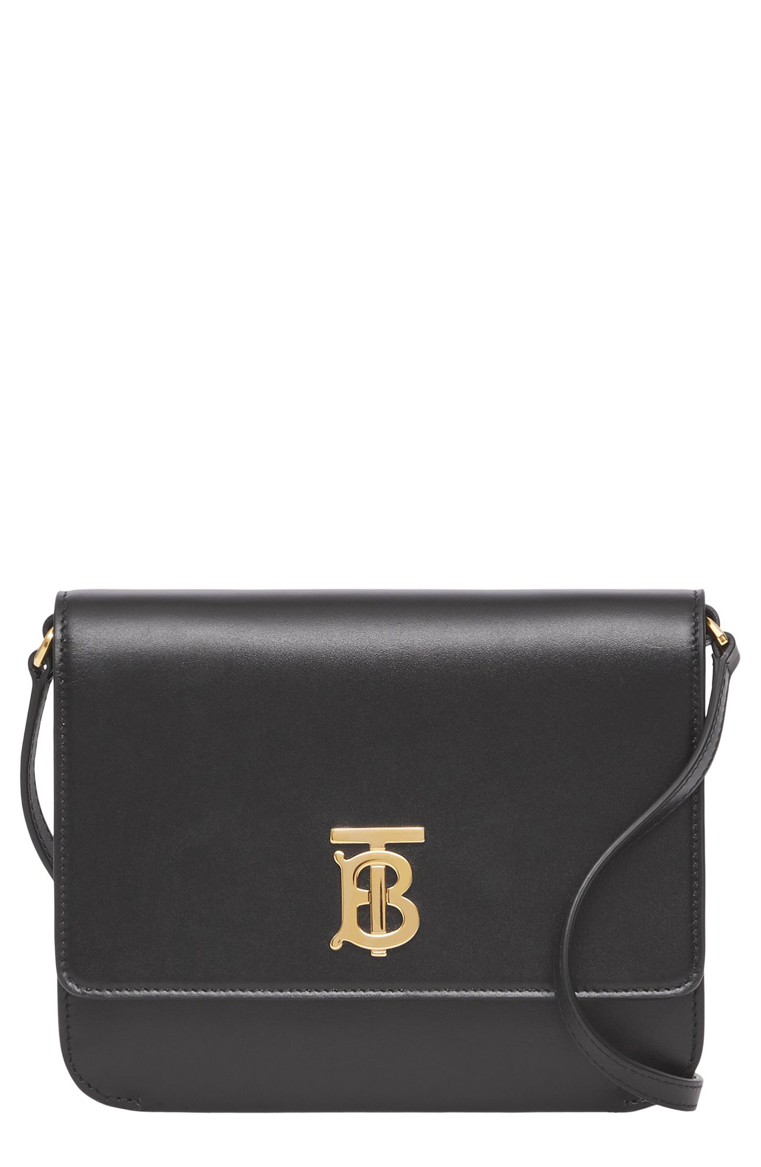 Burberry Mini Square TB Monogram Leather Crossbody Bag in Black at Nordstrom