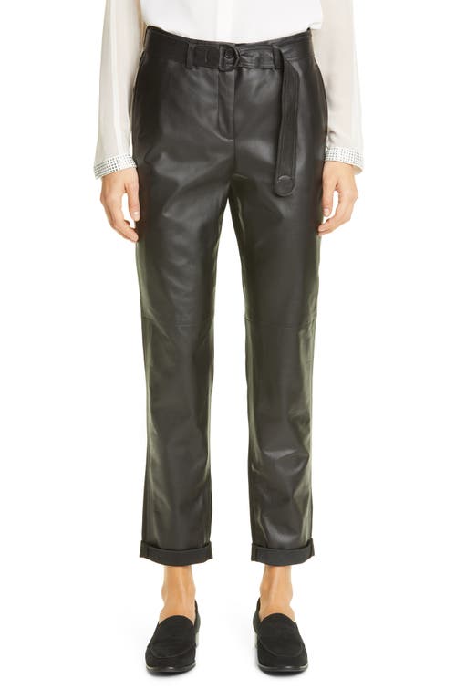 Fallon Leather & Crepe Chino Pants in Black