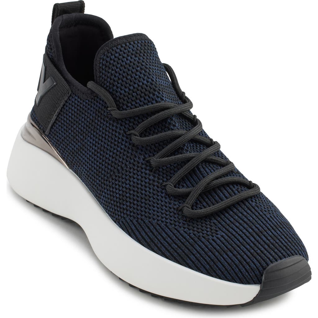 Shop Dkny Zayley Knit Sneaker In Midnight Navy