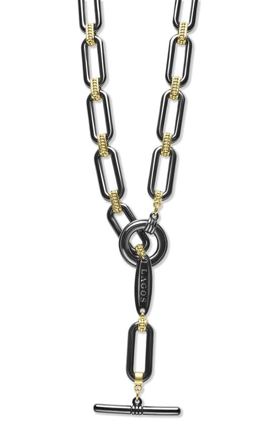 Lagos Signature Caviar Ceramic Link Necklace In Gold
