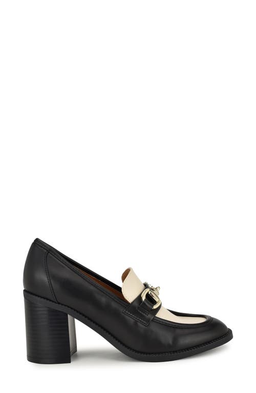 Nine West Women's Koolo Slip-on Round Toe Block Heel Loafers In Black/ Ivory