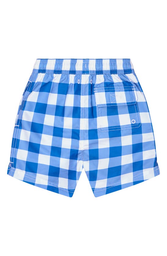 Shop Brooks Brothers Kids' Check Swim Trunks In Blue
