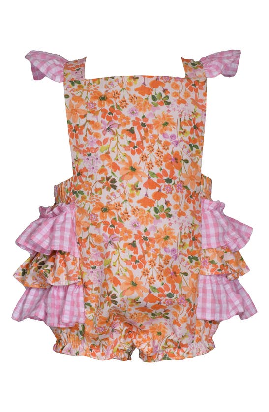 Bonnie Jean Babies' Floral Ruffle Cotton Crossback Romper In Orange