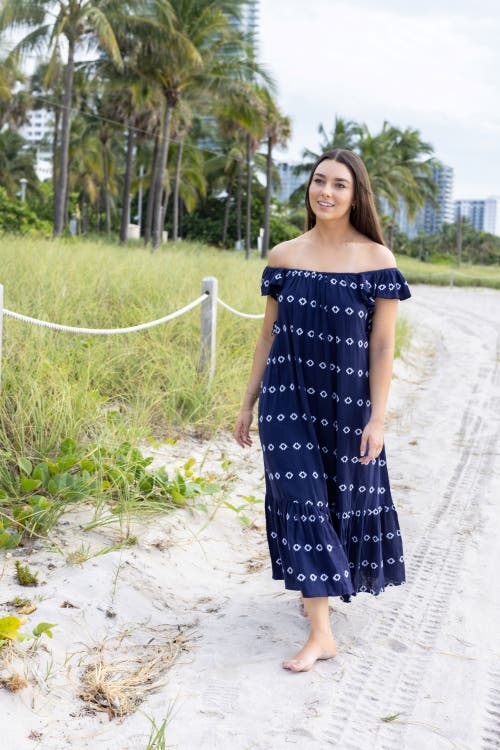 Shop Mer St. Barth Eva Ruffle Sundress In Navy Embroidery