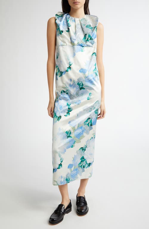 Meryll Rogge Floral Print Gathered Dress in Blue/Grey Multi 