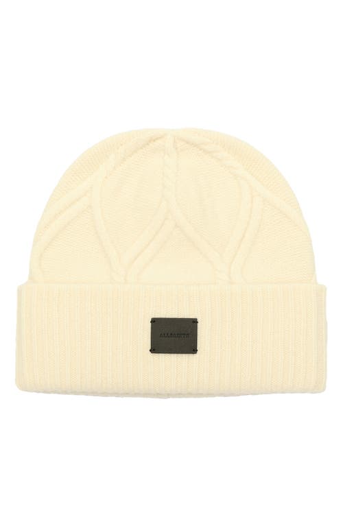Shop Allsaints Brushed Wool Cable Beanie In Chalk
