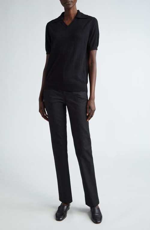 Shop Lafayette 148 New York Cashmere & Silk Johnny Collar Polo Sweater In Black