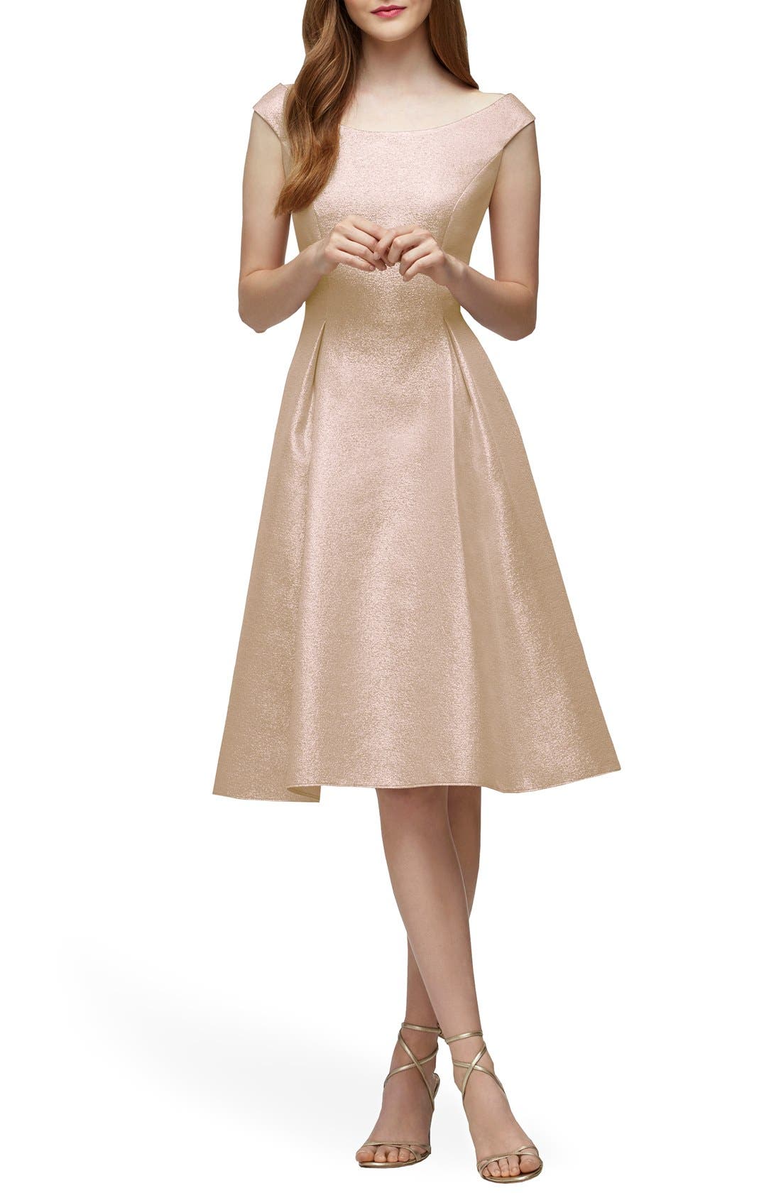 Lela Rose Bridesmaid Portrait Neck Metallic Fit & Flare Dress Nordstrom