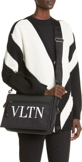 Valentino Garavani Black Small 'vltn' Messenger Bag In 0ni Nero/bianco