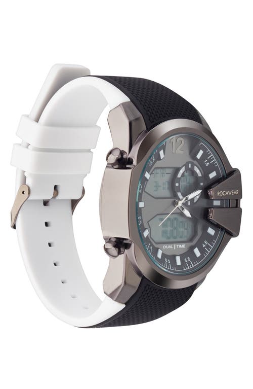 Shop I Touch Rocawear Analog & Digital Silicone Strap Watch, 51mm Case In Black/white