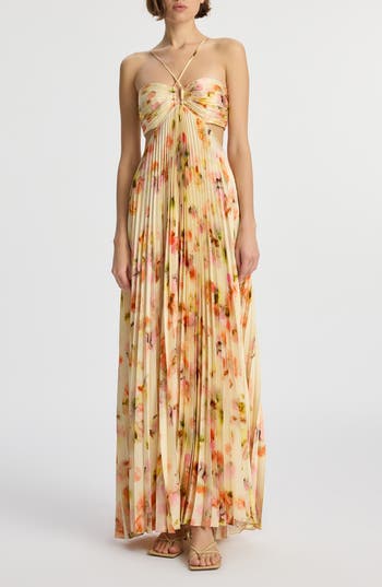 A.l.c Moira Floral Cut-out Halter Maxi Dress In Pale Peach Multi