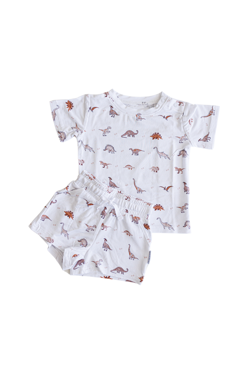 Charlie Lou Baby ® Neutral Dinosaurs Shortie Set In White