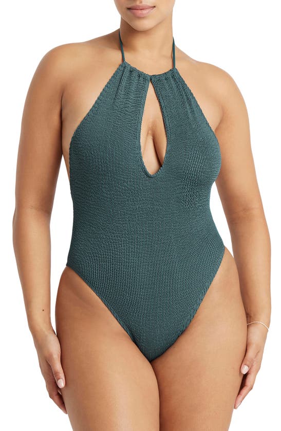 Shop Bound By Bond-eye Bisou Keyhole One-piece Swimsuit In Aegean Blue Eco
