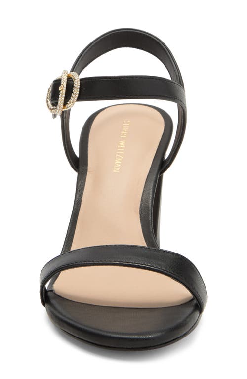 Stuart Weitzman Crystal 75 Leather Block Sandal In Black