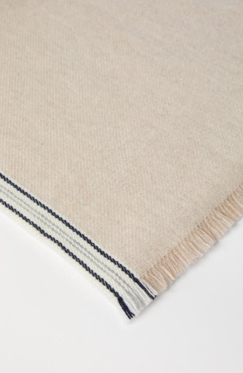 Shop Brunello Cucinelli Cashmere Scarf With Striped Edge In Brown