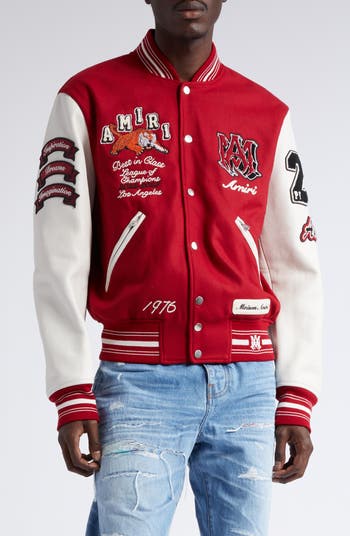 BOSS - Varsity-style leather jacket with tiger graphics