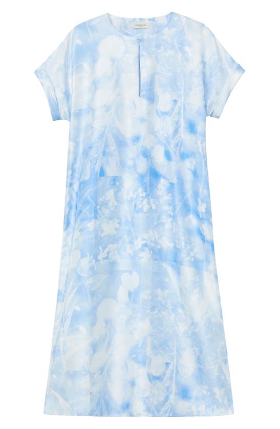 Shop Lafayette 148 Flora Print Silk Twill Shift Dress In Sky Blue Multi