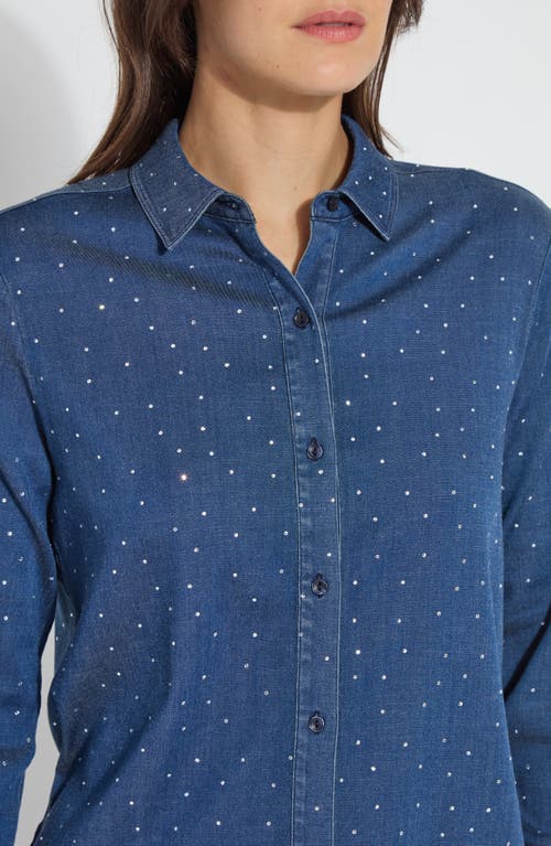 Lyssé Cataleya Crystal Chambray Shirt In Dark Wash In Dark Mid Wash