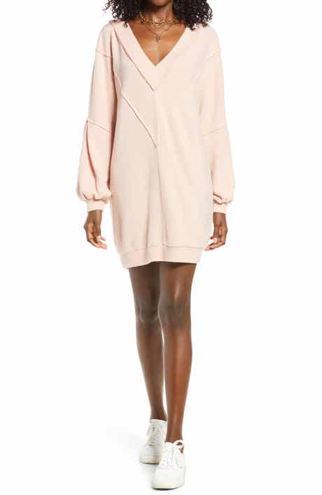 English Factory Mixed Media Puff Sleeve Dress | Nordstrom