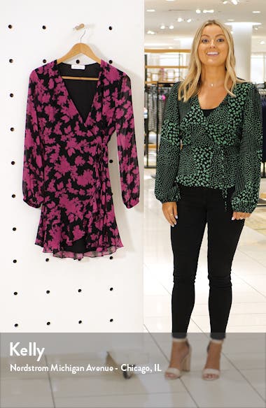 all in favor brittany wrap mini dress