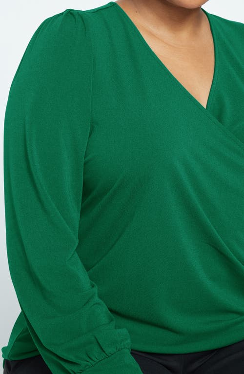 Universal Standard Balloon Sleeve Faux Wrap Crepe Jersey Top In Jardin