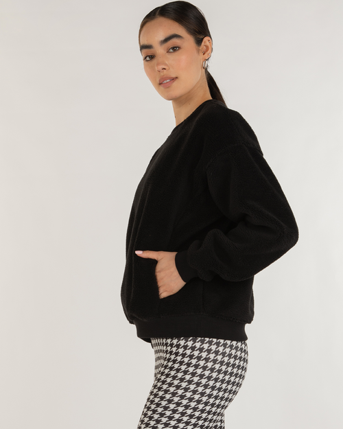 Shop Rebody Active Teddy Micro Fleece Lined Sweatshirt In Black