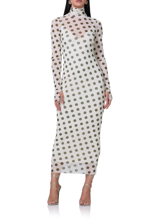 Shop Afrm Shailene Long Sleeve Turtleneck Mesh Dress In Birch Dot