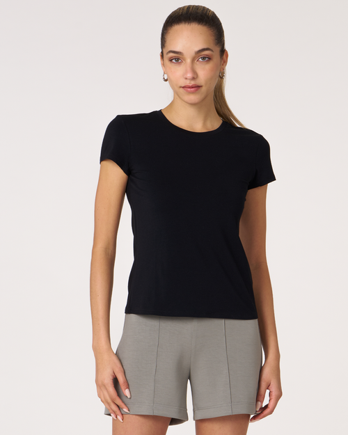 Shop Rebody Active Rebody Essentials Fitted Short Sleeve Top In Black