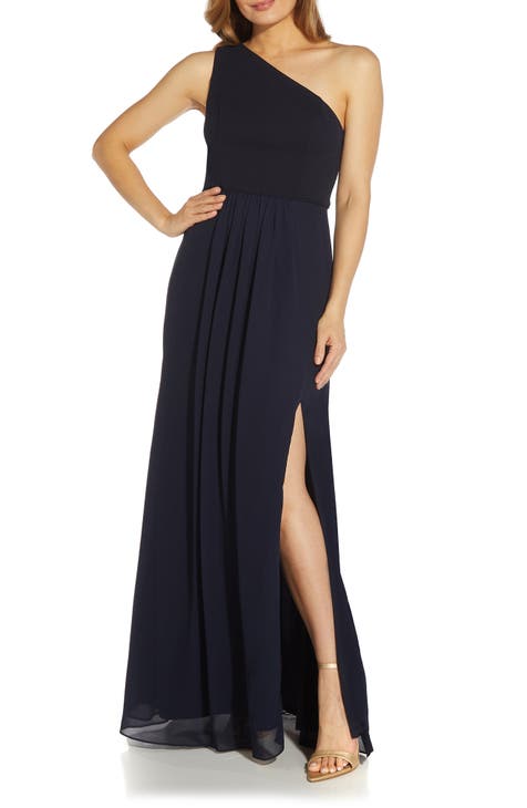 One-Shoulder Crepe Chiffon Gown