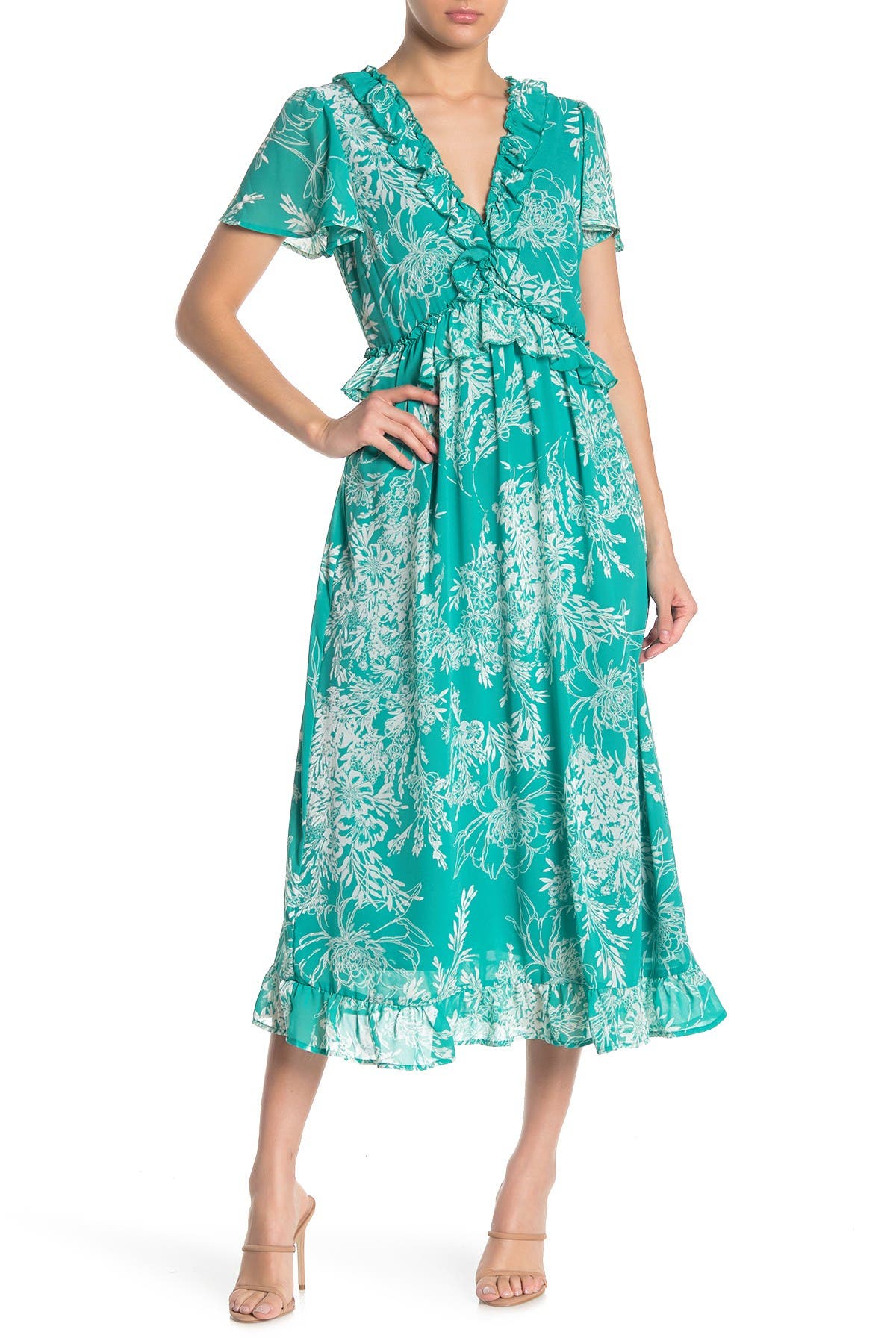 teal floral midi dress