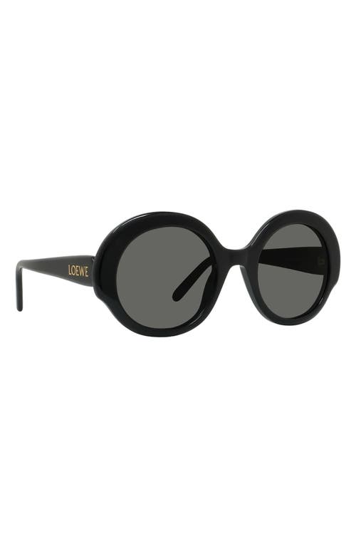 Shop Loewe Thin 52mm Round Sunglasses In Shiny Black/smoke