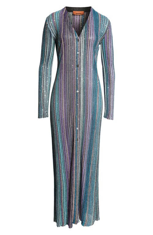 Shop Missoni Sequin Metallic Stripe Longline Cardigan In Dark Tones Multi