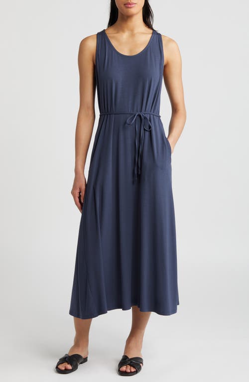 Eileen Fisher Sleeveless Belted Racerback Midi Dress In Ocean