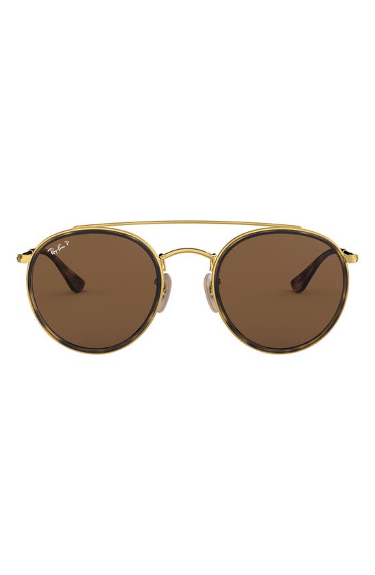 Ray Ban 51mm Polarized Round Sunglasses In Gold Brown Modesens