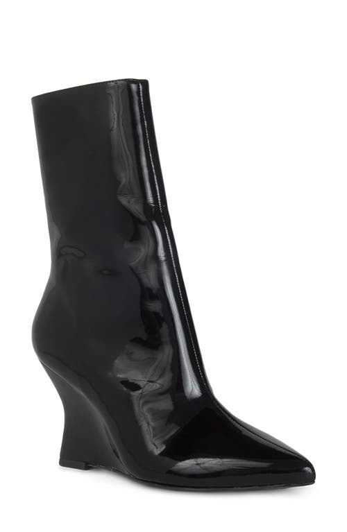 Lauren Pointed Toe Wedge Bootie in Black Patent