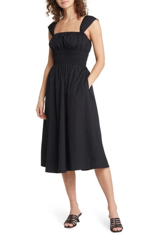 Chelsea28 Smocked Waist Midi Dress in Black at Nordstrom, Size Large