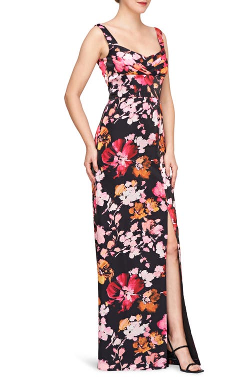 Shop Kay Unger Nicole Floral Column Dress In Saffron/black