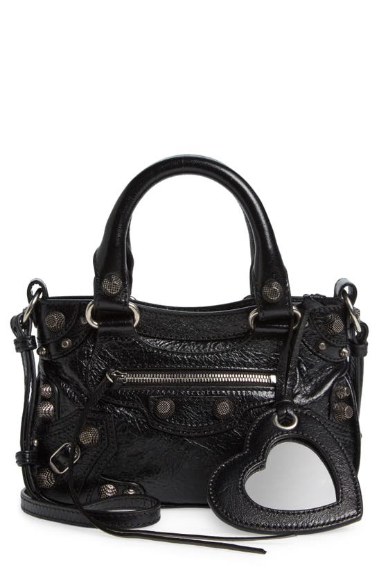 Shop Balenciaga Mini Neo Cagole Metallic Leather Tote In Black