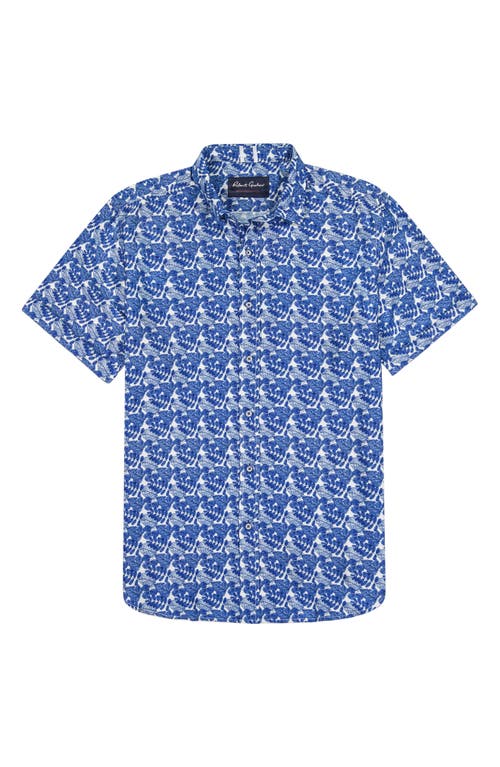 Shop Robert Graham Henrik Leaf Print Short Sleeve Button-up Shirt In Navy