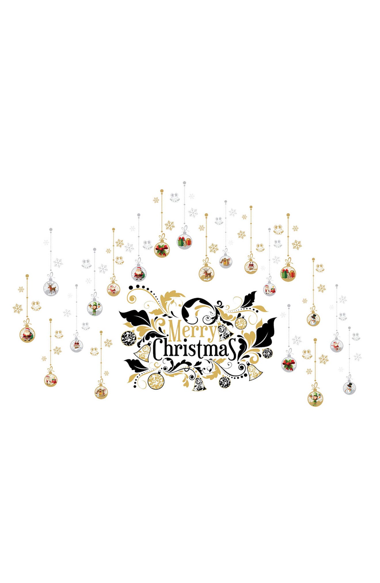 Walplus Christmas Ornaments Big Wall Decal In Gold/ Black/ Silver
